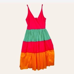 Mira Multicolor Tiered Midi Dress - Hot Pink, Green & Orange